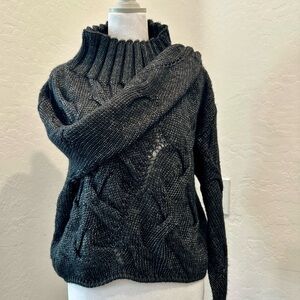 Sarah Pacini Cropped Chunky Knit Turtleneck Sweater | Belgian Designer Black